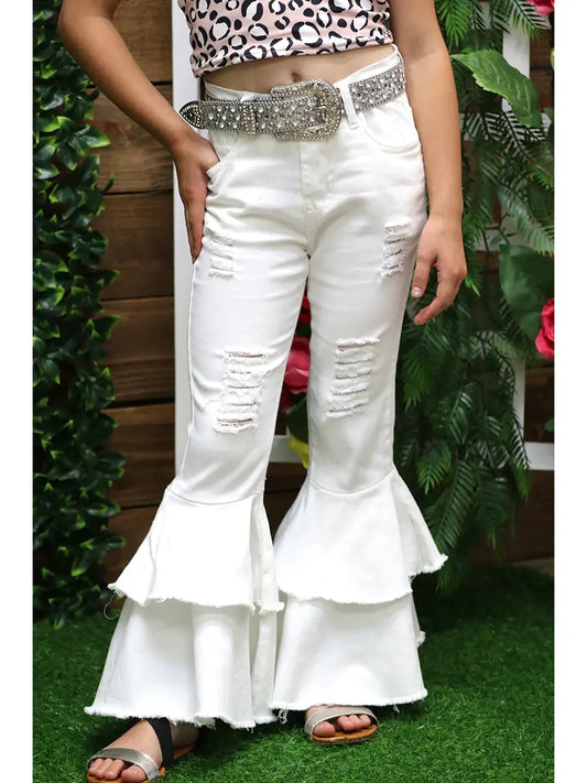 Girls White Bell Bottom Pants