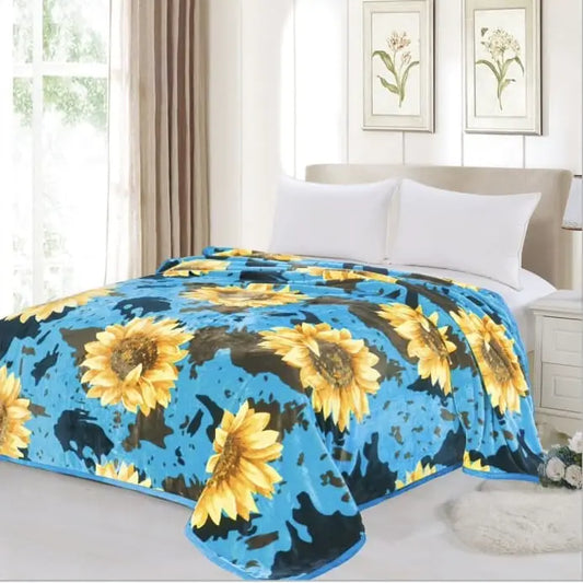 Sunflower W/Cow print Oversized Blanket