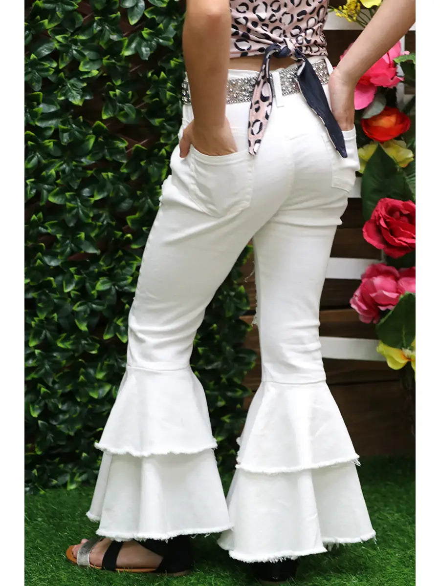 Girls White Bell Bottom Pants